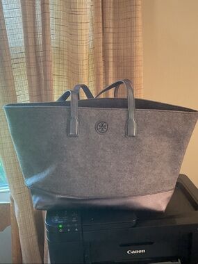 Tory Burch Gray Felt Tote with Leather Base
